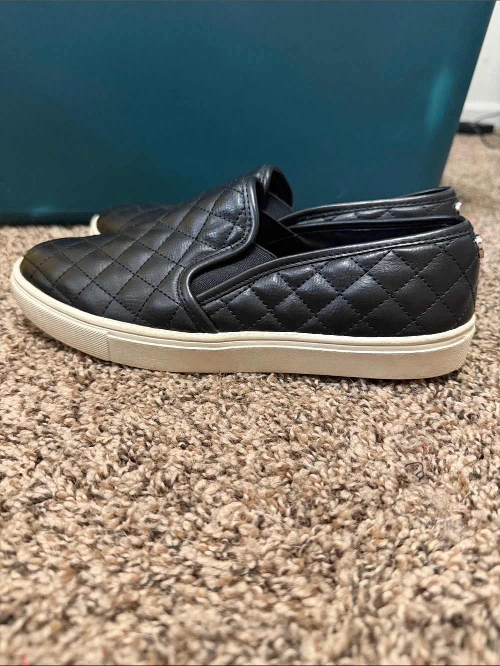 Steve Madden Black Quilted Slip-On Sneakers with Cream Sole